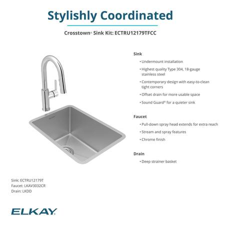 Elkay Undermount Sink, Undermount Mount, Polished Satin Finish ECTRU12179TFCC